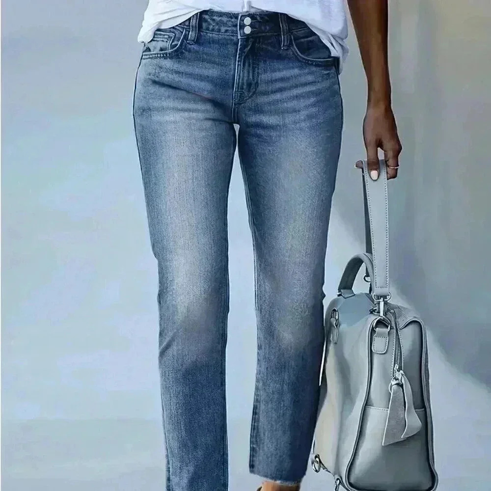 Medium Wash Casual Women's Basic Double-Breasted Denim Jeans